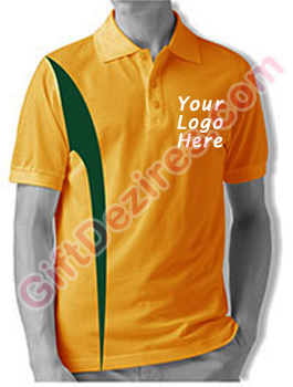 Designer Tangerine and Green Color T Shirts With Company Logo